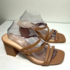 New Bp Bertie Beige Faux Leather Block Heel Sandals prob formal‎ wedding strappy